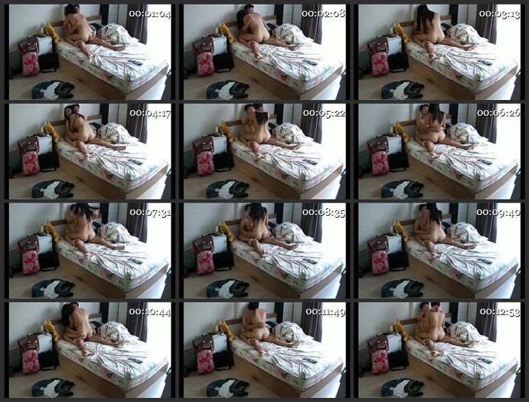 看地上的行李大叔和年轻好身材情人貌似从外地回来把衣服脱到地上就迫不及待上床啪啪