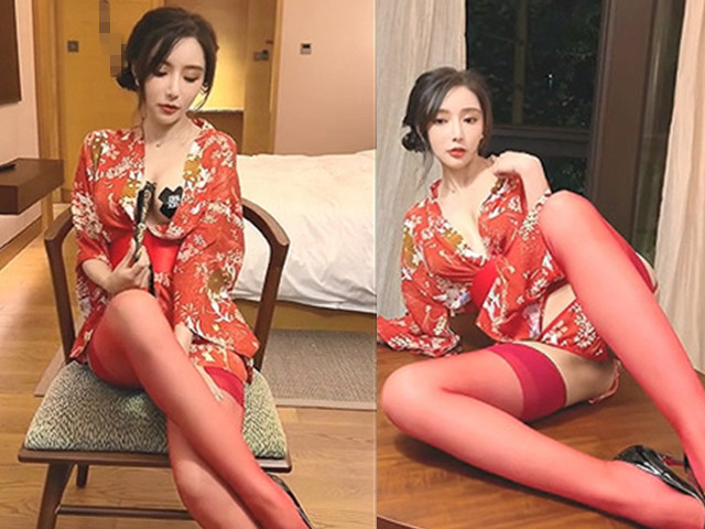 秀人超人气女神『王馨瑶』大红色和服