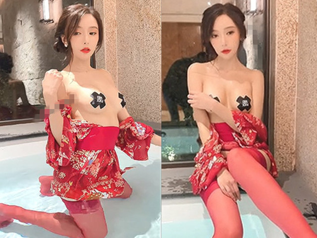 秀人超人气女神『王馨瑶』大红色和服