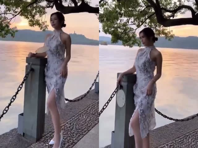 秀人视频 绮里嘉 西子旗袍美人 脱胸罩各视角巨乳特写 