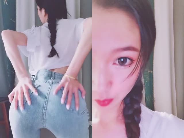 麻花辫顶级美女细腰翘臀牛仔裤