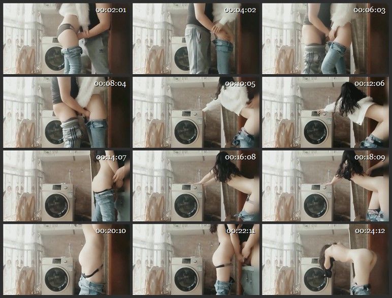精品乱伦-魔鬼身材美女表姐穿着紧身牛仔裤阳台洗衣服时被表弟趁机解开裤子强干，激烈反抗最终被内射