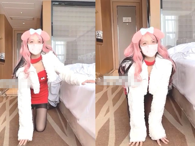 窈窕女神▌鸡蛋饼▌粉发开档黑丝