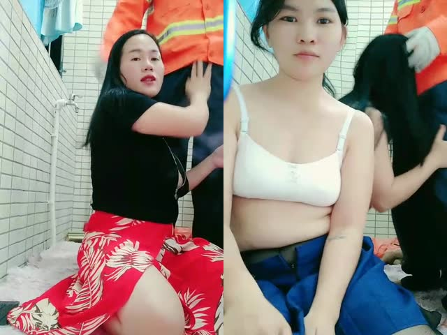 ✿采精欲女✿ 淫荡姐妹街上勾搭环卫工老人给200块带回家操