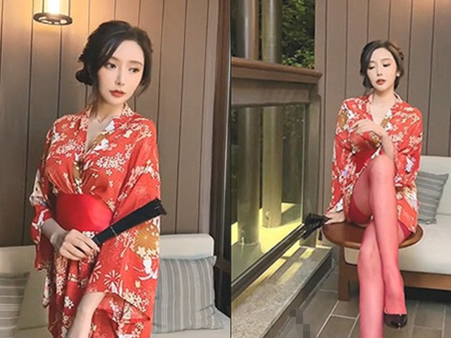 秀人超人气女神『王馨瑶』大红色和服