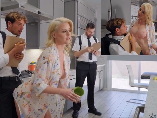 金髮熟女诱惑来访的小哥到床上快活一番