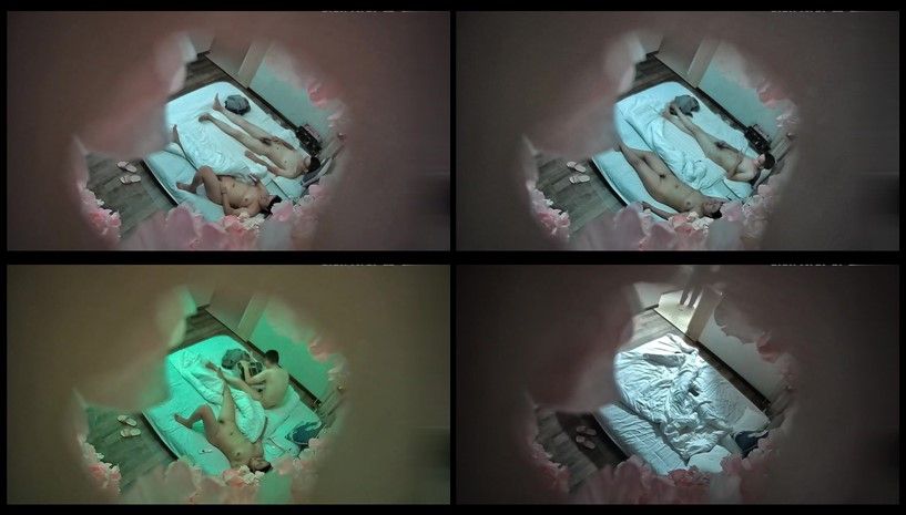 情趣酒店玫瑰主题房摄像头偷拍晚上加完班眼镜哥和女同事开房啪啪啪放松一下